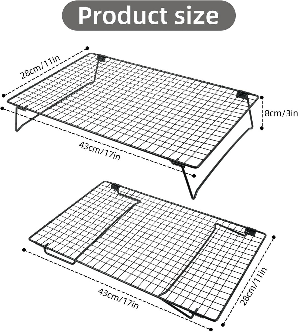 Sourdough Cooling Rack, Heavy Duty Cooling Rack for Sourdough, 17×11×3 Inch Elevated Design, Black，Gifts for Baking