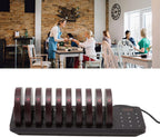 Wireless Calling System with 1 Host and 10 Pagers, 300m Range, Disc Charging, Flashing, Buzzer, and Vibration