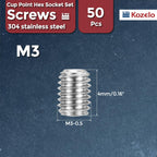 Kozelo 50pcs Cup Point Hex Socket Set Screws-M3-0.5x4mm 304 SS