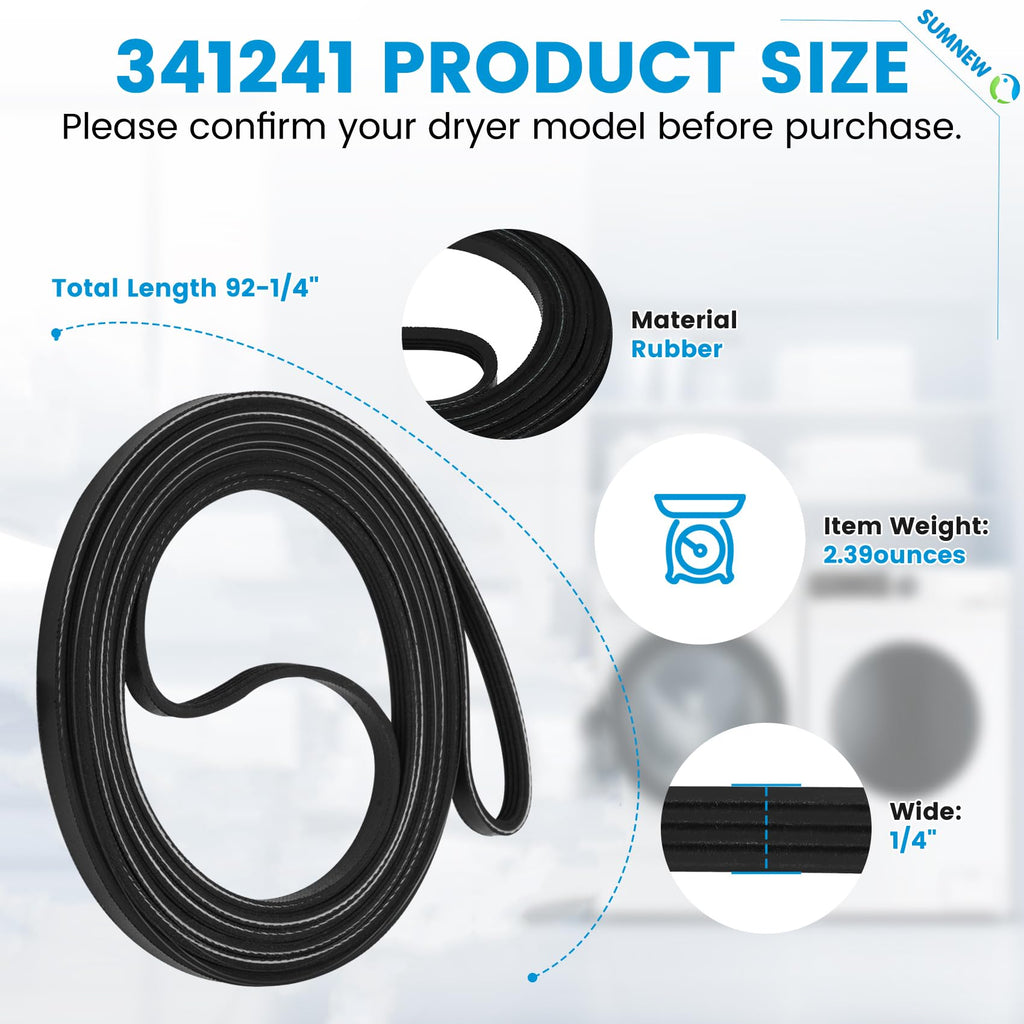 SUMNEW 341241 Dryer Drum Belt Replacement Part, 2 Pack