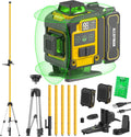 4x360°Self Leveling Laser Level, 12 Ft./3.7M Professional Laser Level Pole with Tripod, Green Line Lazer Leveler Tool
