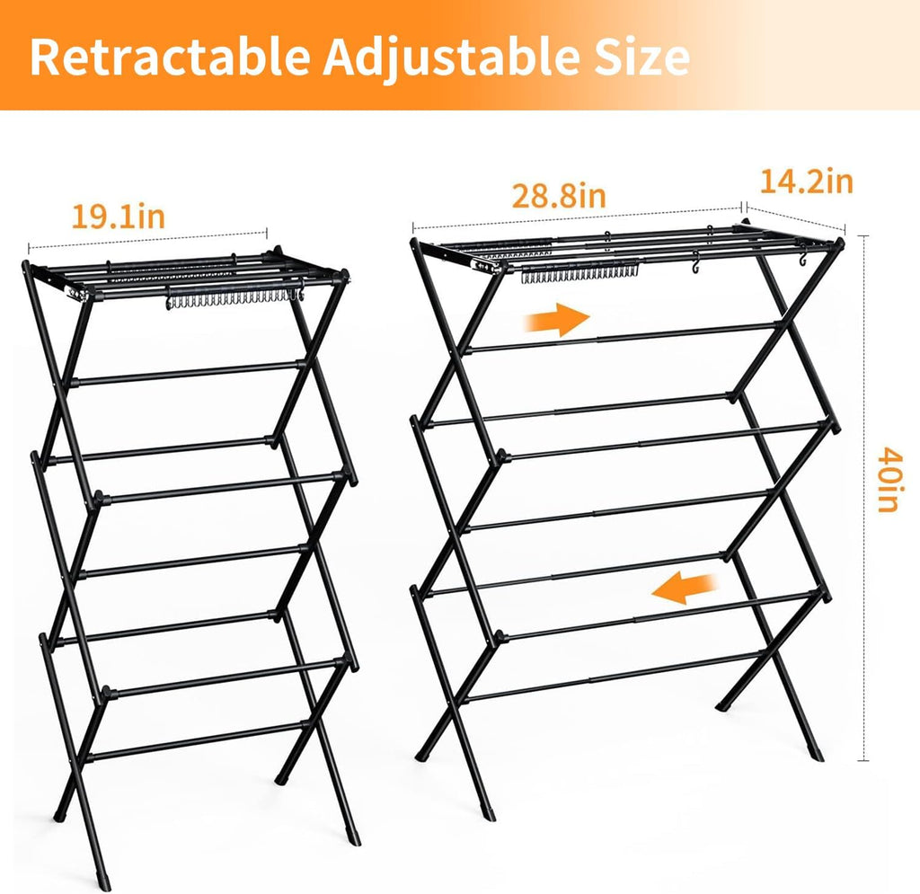 Clothes Drying Rack Foldable Drying Rack Clothing Black-1pack | for Laundry - 40" x 28.8" x 14.2", Space Saving