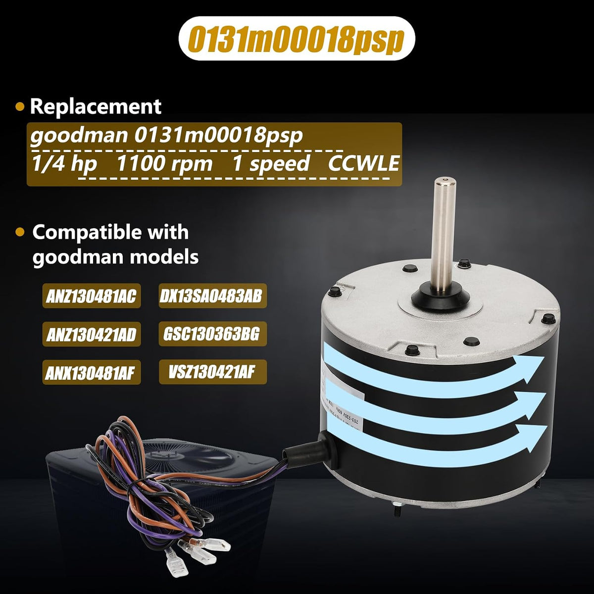 0131m00018p Condenser Fan Motor, Replaces Goodman 0131m00018psp