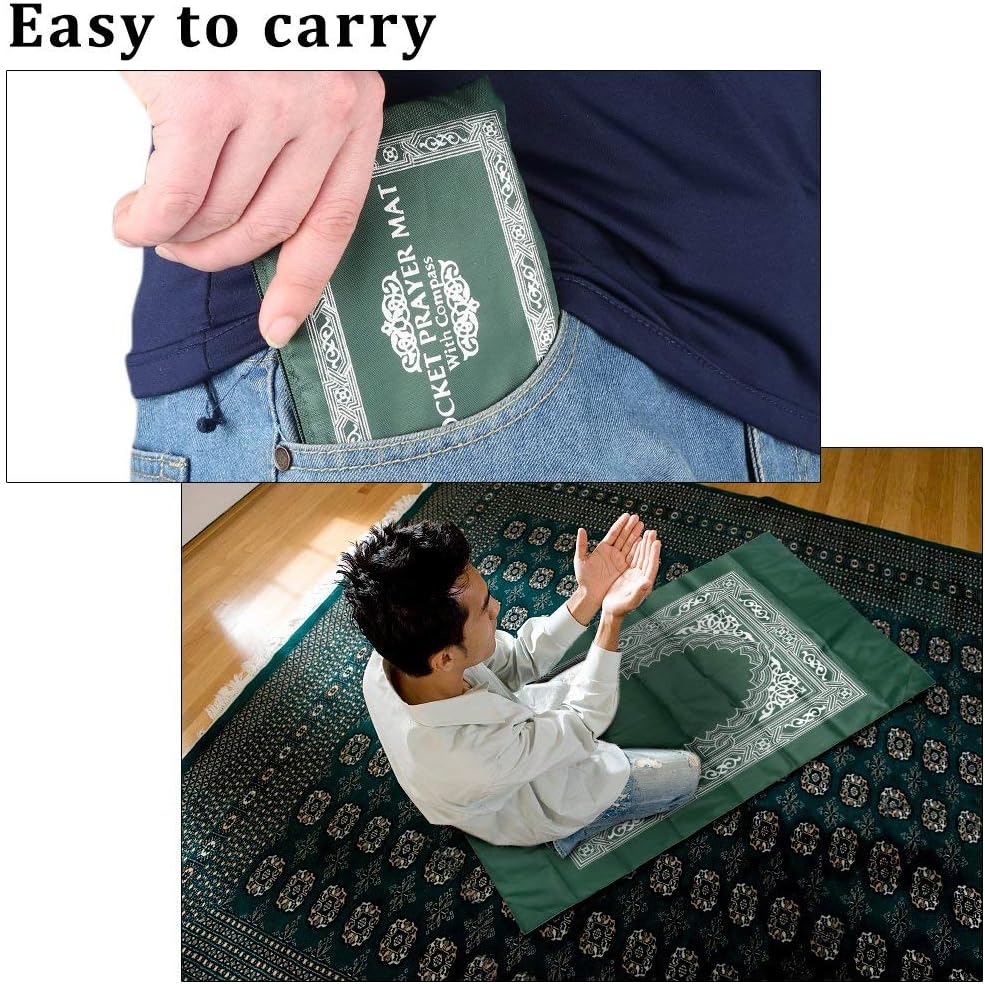 2 Pieces Portable Travel Prayer Mat with Compass, Waterproof Polyester Prayer Rug, Muslim Travel Prayer Mat, for