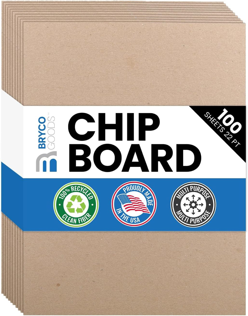 Chipboard Sheets 8.5" x 11" - 100 Sheets, 22-Point, Made in USA