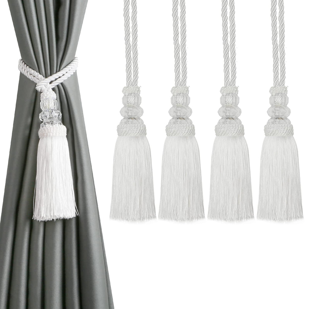 4 Pack Curtain Tiebacks with Tassel, White