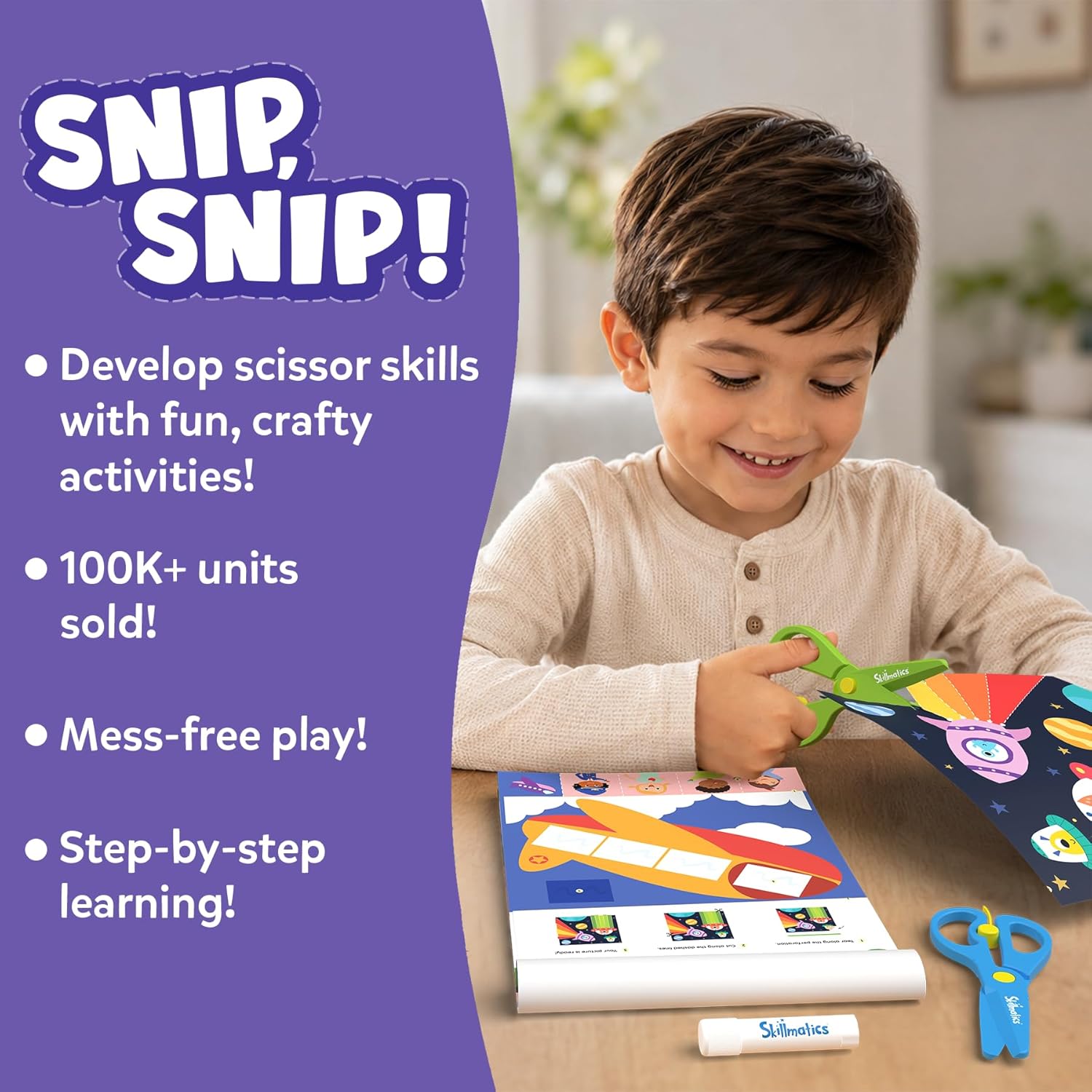 Scissor Skills Activity Book - Snip Snip, 25 Cutting Activities for Preschoolers, Felt Craft Kit, 2 Child-Safe
