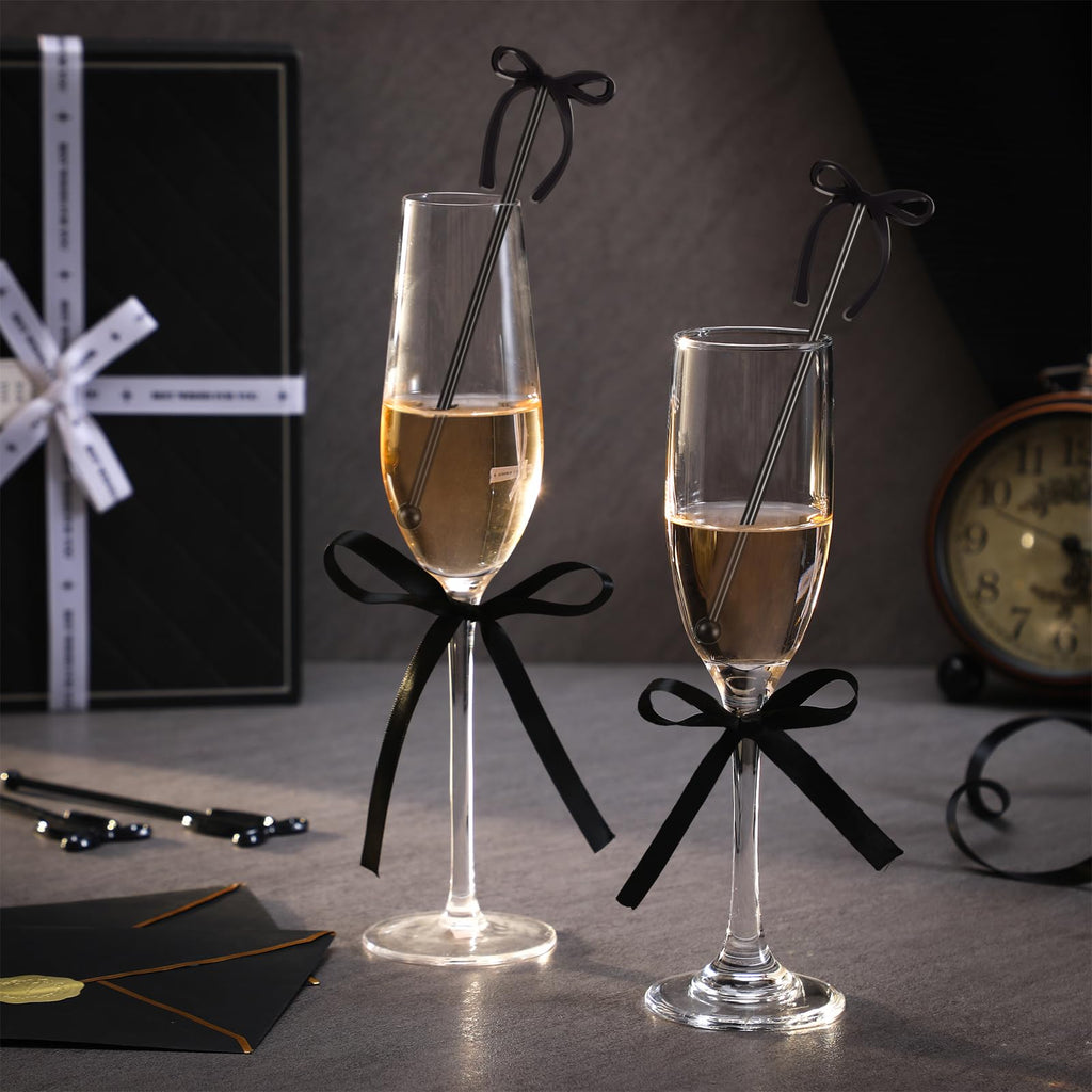 30 Pcs 6 Inch Party Bow Drink Stirrers Pack,Black