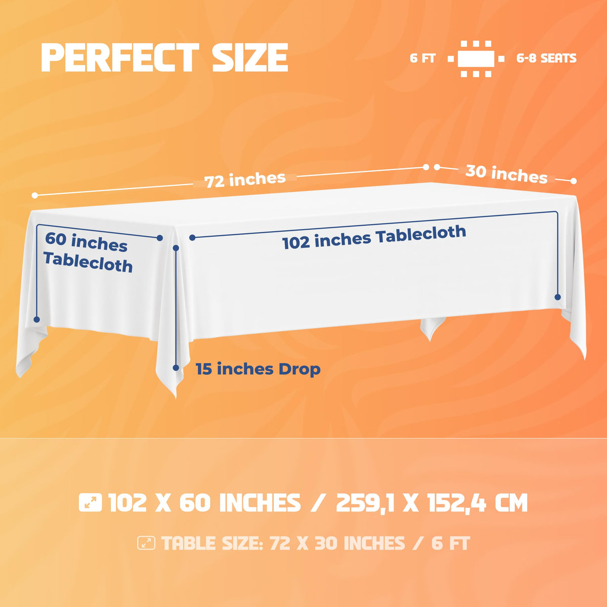 WEALUXE White Table Cloths for 6 Foot Rectangle Tables, 2 Pack, 60x102