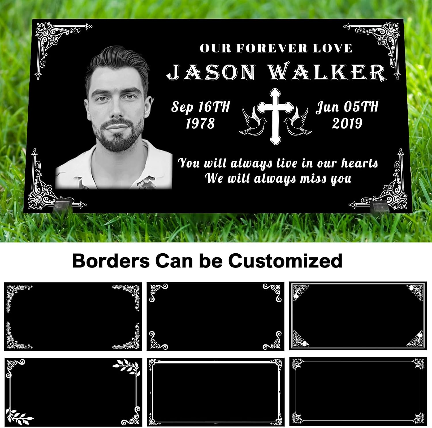 Grave Markers for Cemetery for Humans with Photo, 12x6 Tombstones for Graves Stone Temporary Headstones for Graves