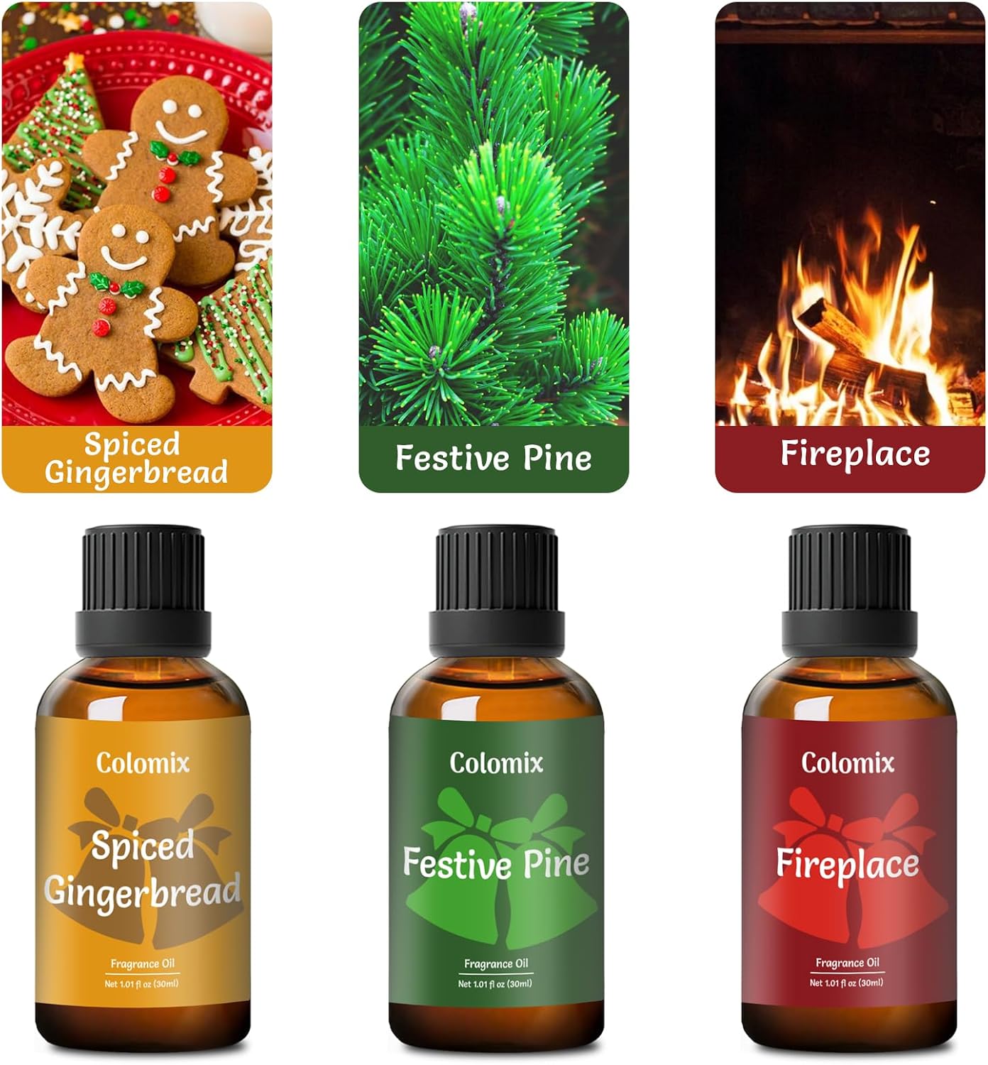 Christmas Fragrance Oils Set, 30ml x 3, Fragrance Oil for Diffuser, Candle Making, Soap Scents | Holiday Scent Oil