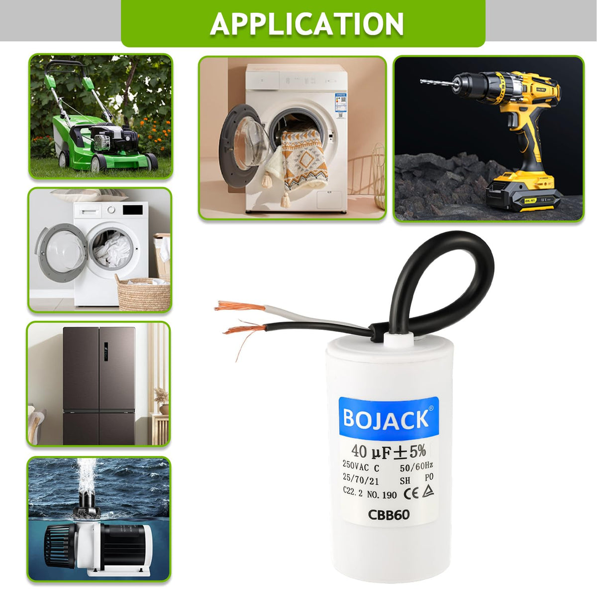 BOJACK Run Capacitor 40 uF MFD 250V AC 40 MFD CBB60 2 Wire 50/60Hz Cylinder Motor Run Capacitor for Motor Blower air Compressor and air Conditioner Compressor Replacement Part