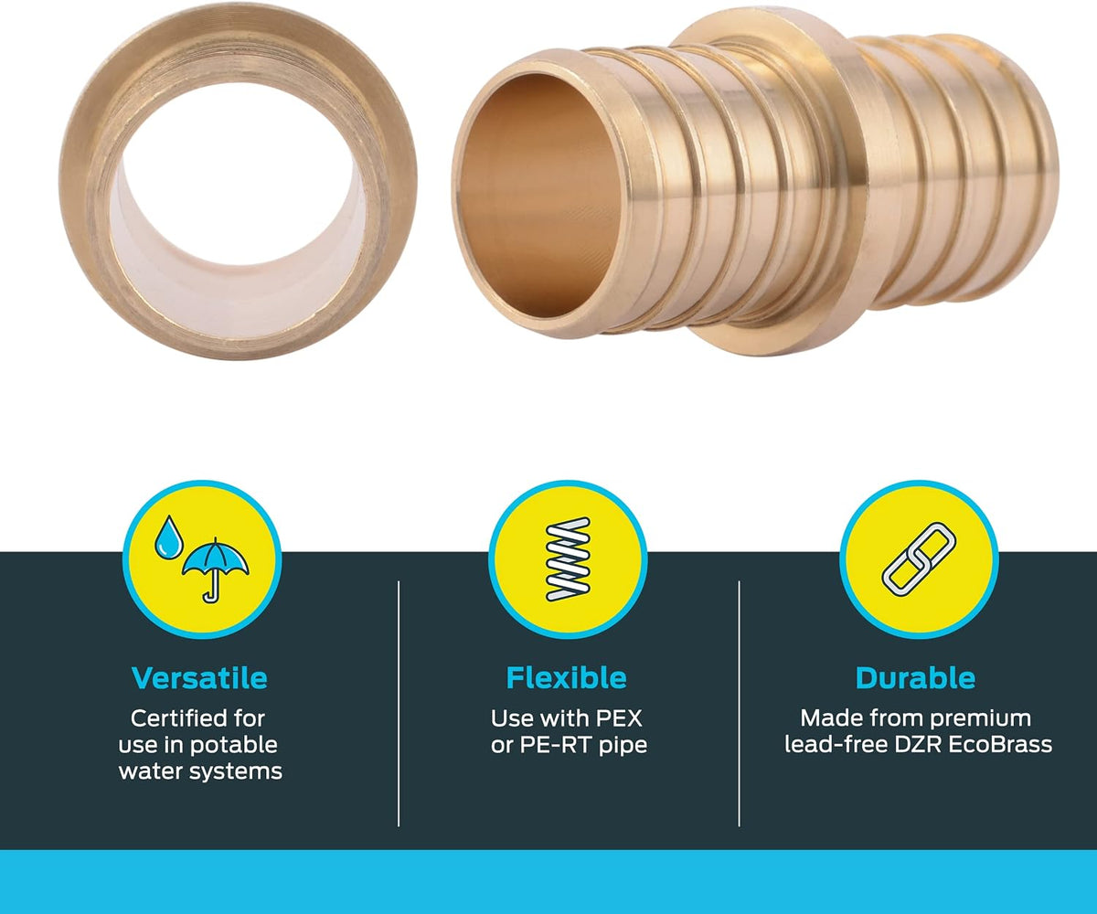 SharkBite 1 Inch Crimp Coupling, Brass Plumbing Fitting, PEX Pipe, PE-RT, UC020LFA