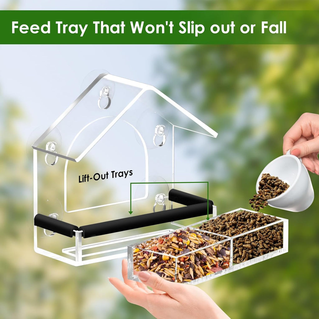 Clear Window Bird Feeder with 5 Extra Strong Suction Cups, DY-SKTY Sturdy and Durable Acrylic Birdfeeders for Viewing