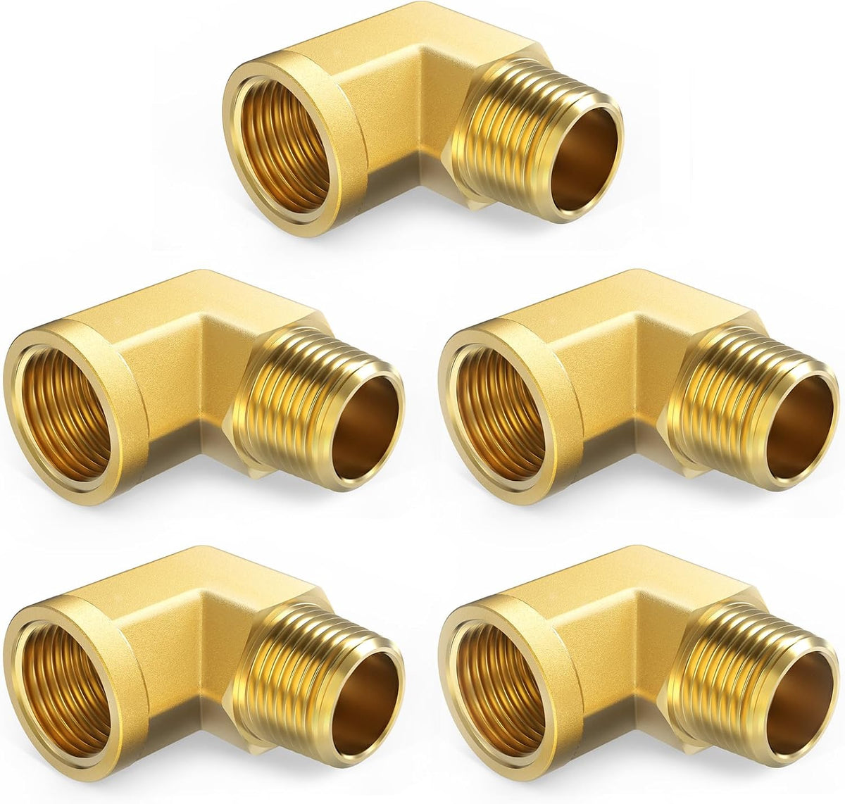 ChillWaves Brass Pipe Fitting, 90 Degree Barstock Street Elbow 1/4" NPT Female x 1/4" NPT Male Thread Adapter(5-PACK)