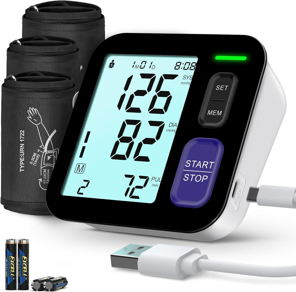 Blood Pressure Machine Upper Arm, 3 Size Cuffs, Small 7"-9", Medium/Large 9"-17" and Extra Large X-Large Cuff