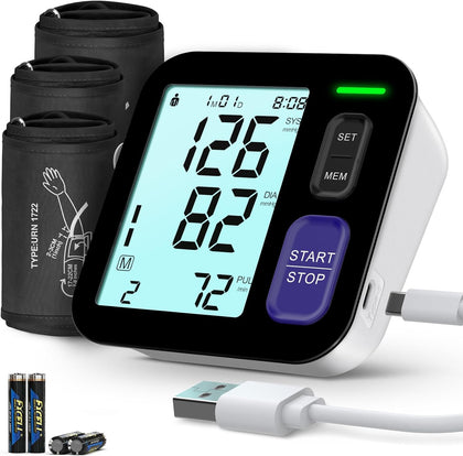 Blood Pressure Machine Upper Arm, 3 Size Cuffs, Small 7"-9", Medium/Large 9"-17" and Extra Large X-Large Cuff