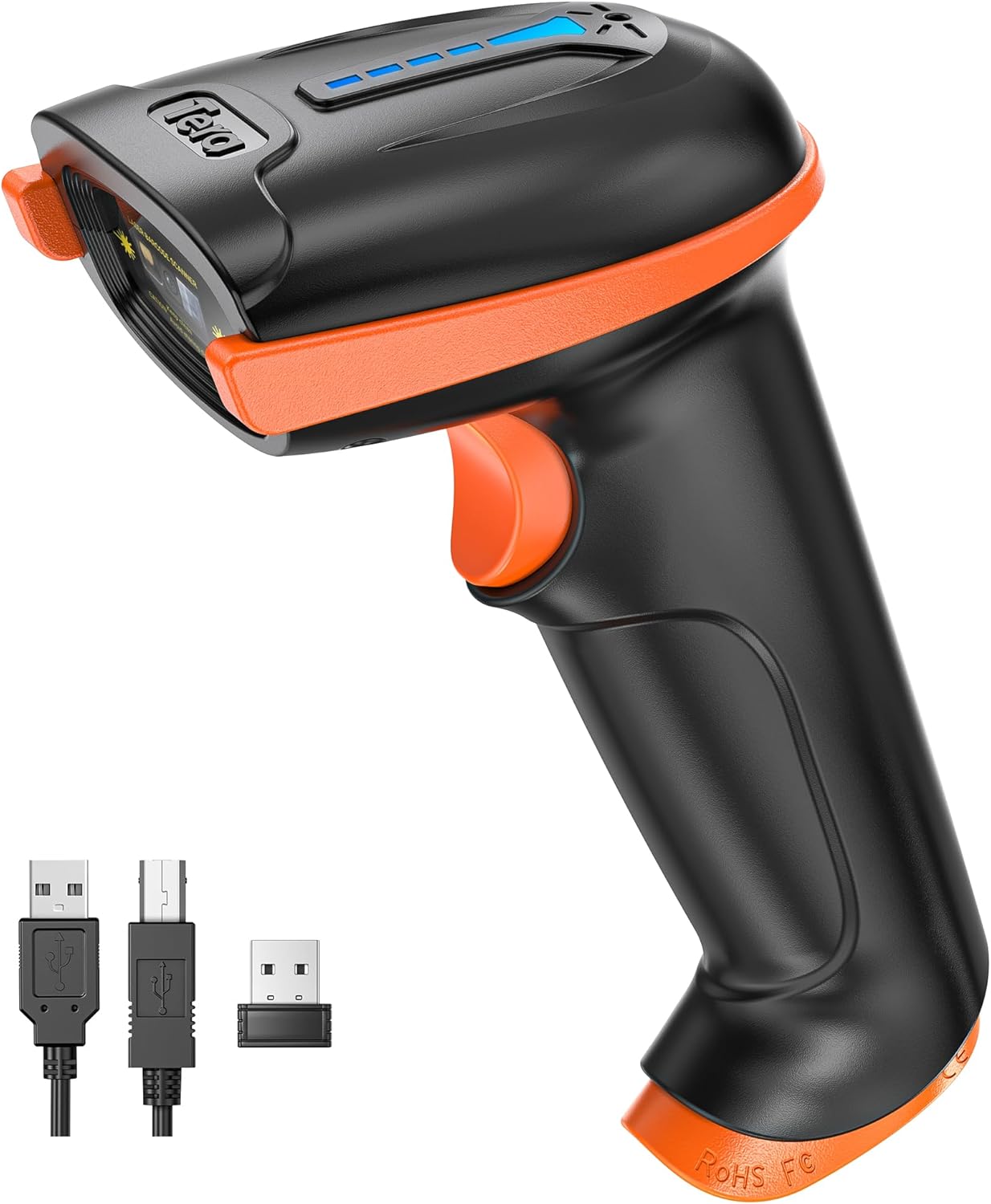 Barcode Scanner Wireless 1D Laser Cordless Barcode Reader with Battery Level Indicator, Versatile 2 in 1 2.4Ghz