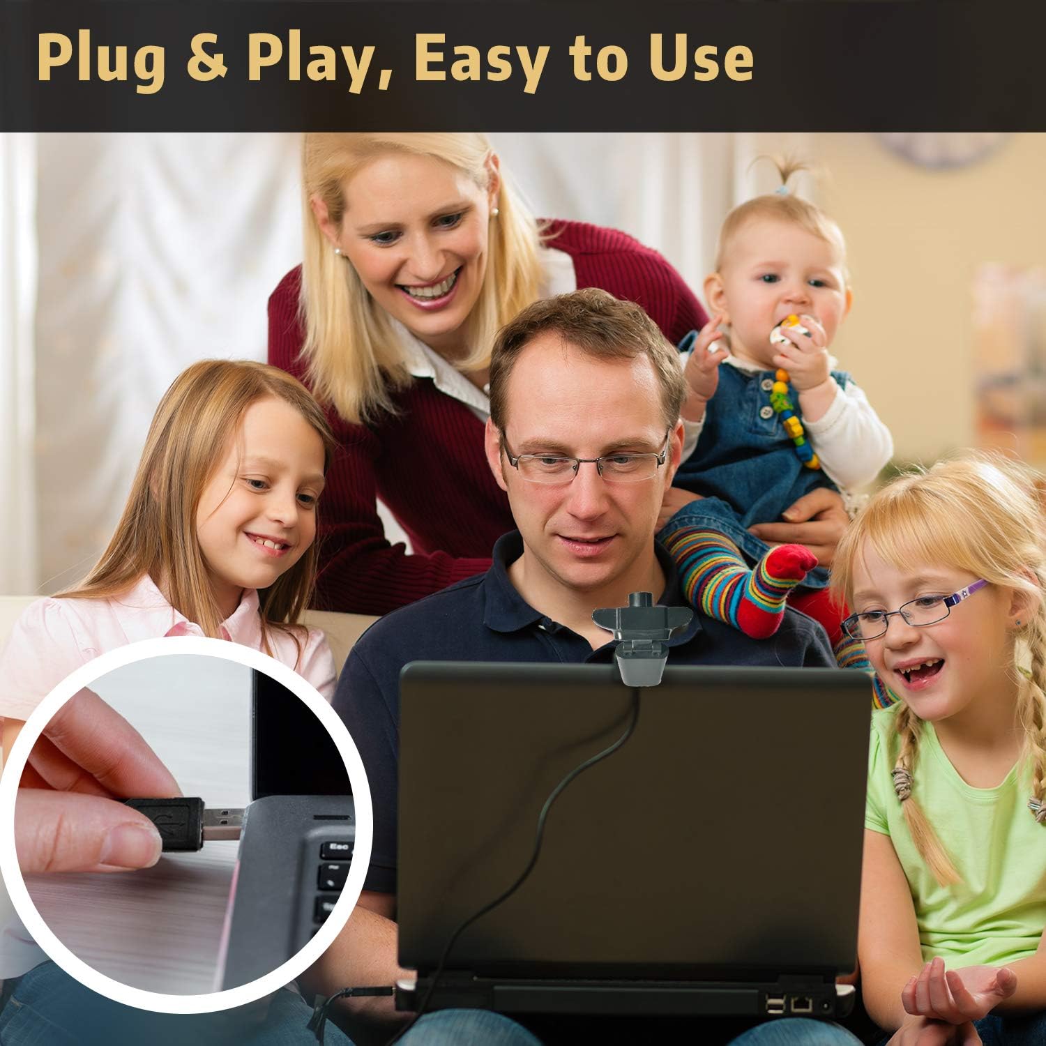 1080P HD Webcam with Microphone, Streaming Computer Web Camera for Laptop/Desktop/Mac/TV, USB PC Cam for Video
