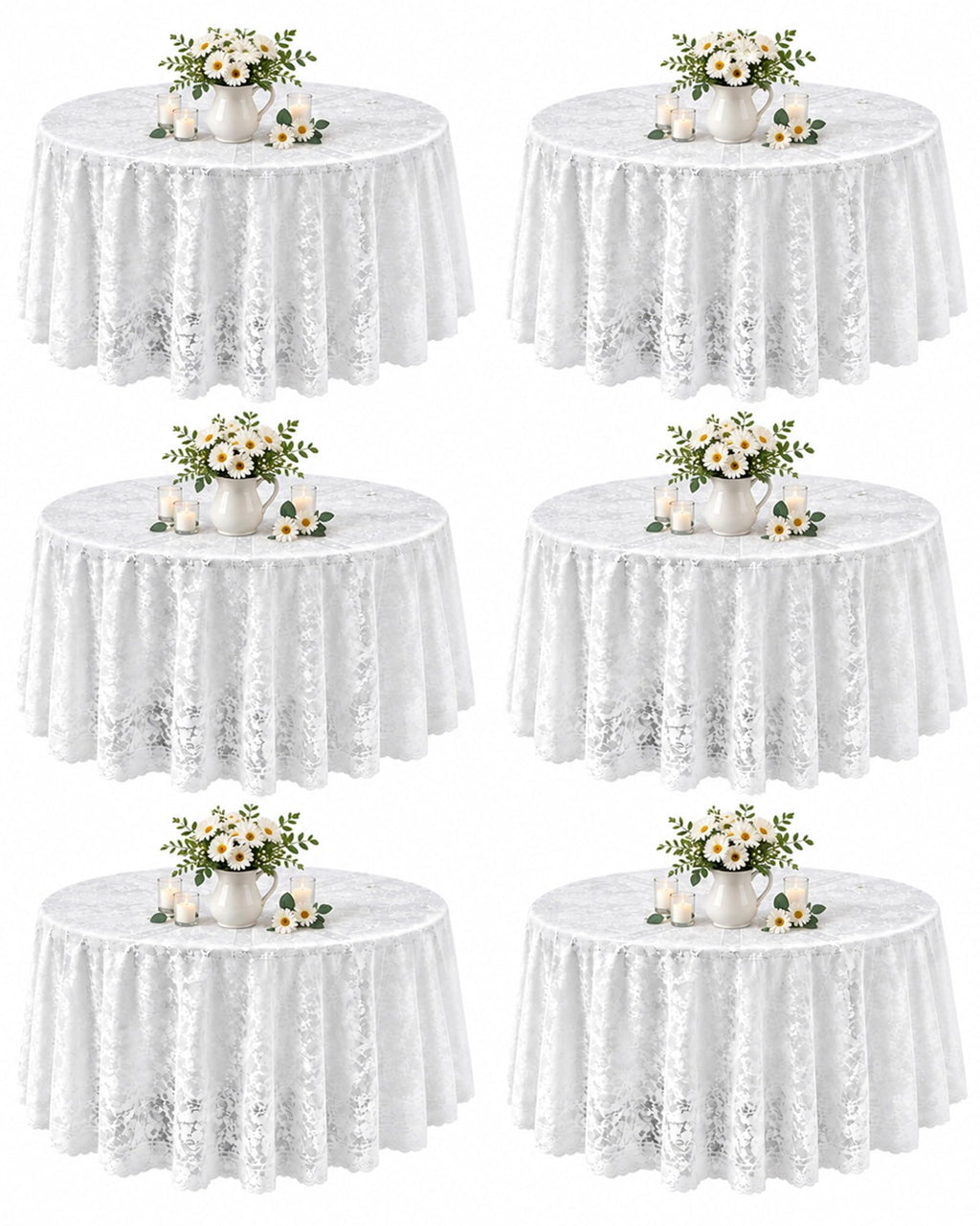 6 Pack White Round lace Tablecloths 71 Inch for Dining Tables