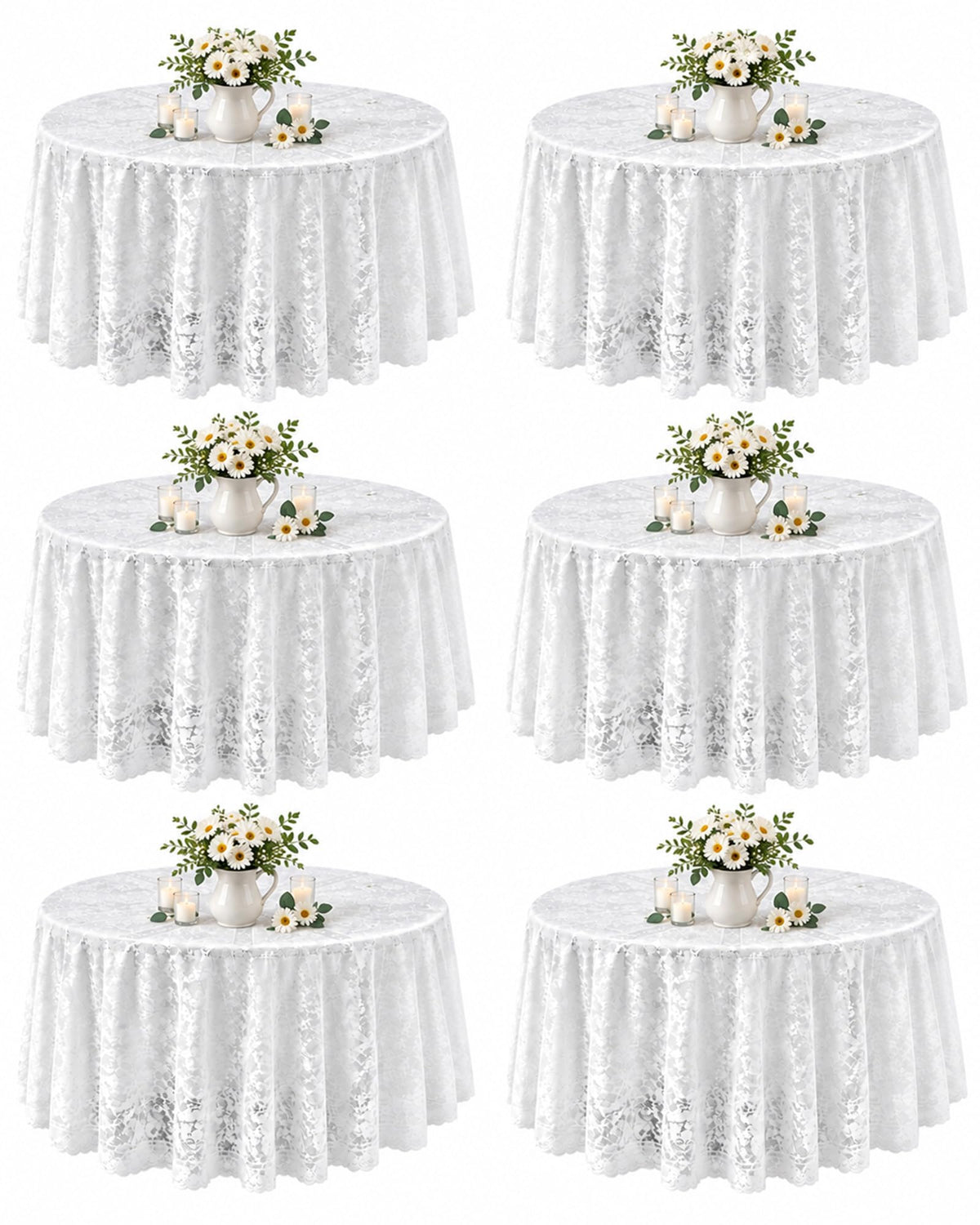 6 Pack White Round lace Tablecloths 71 Inch for Dining Tables