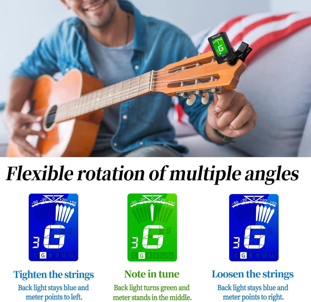 Guitar Tuner and Guitar Capo, Clip-On Tuner with Rosewood Color Capo for Acoustic Electric Guitar Bass Ukulele