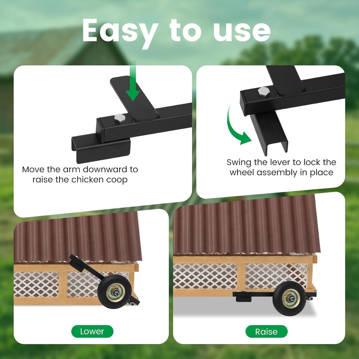 Chicken Coop Wheel Kit with Lift Assist Handle