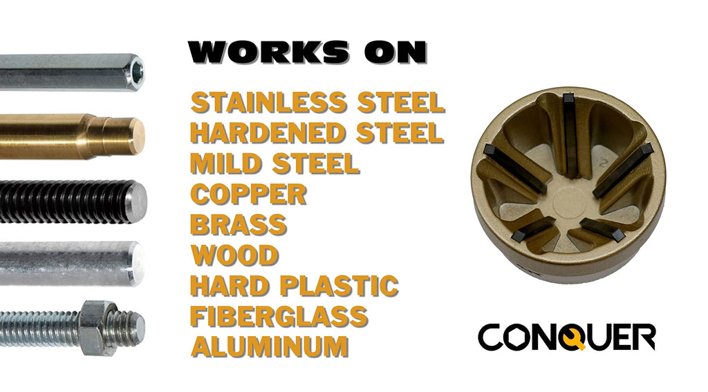 CONQUER Deburring External Chamfer Tool, Tungsten Blade, Fits 1/2"-1 3/8"