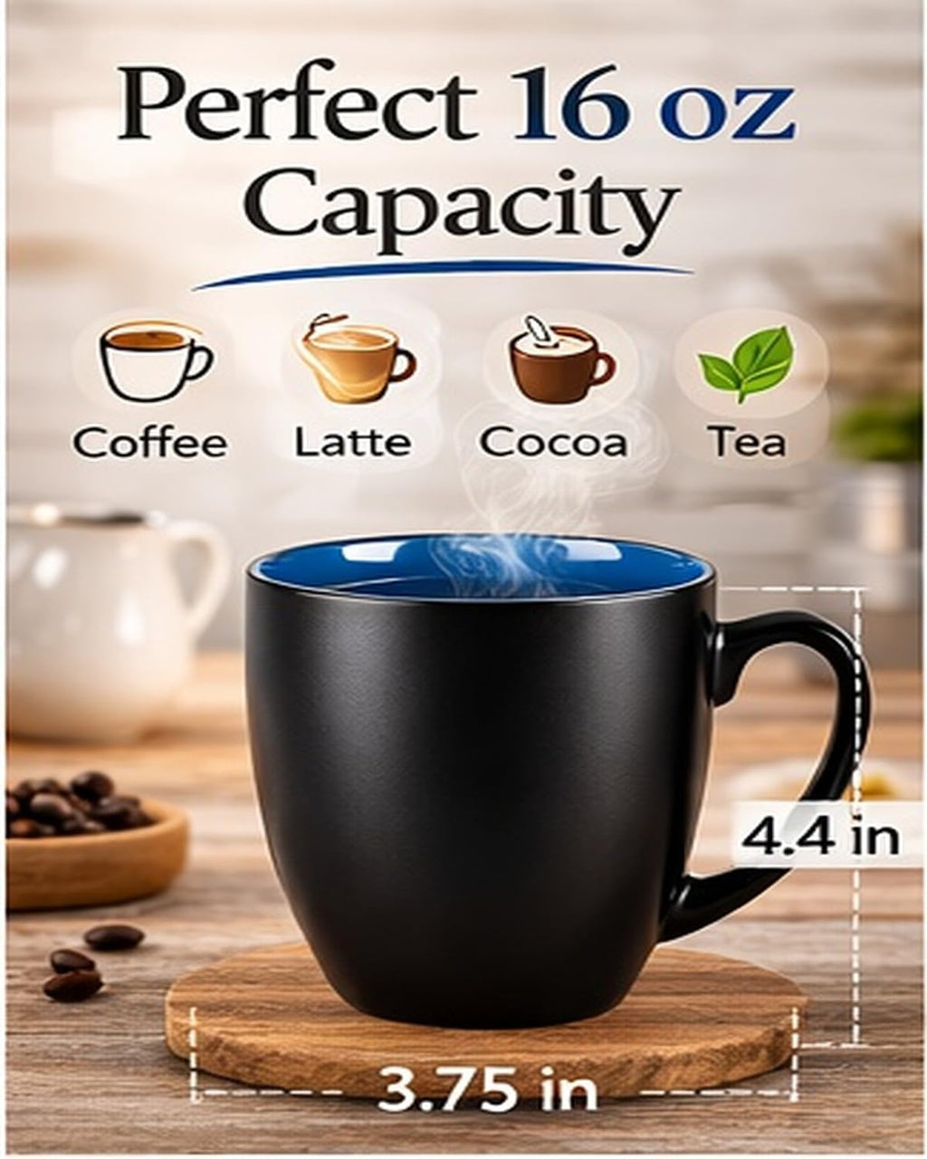 16 oz Coffee Mugs Set of 6, Ceramic Coffee Cups- Blue