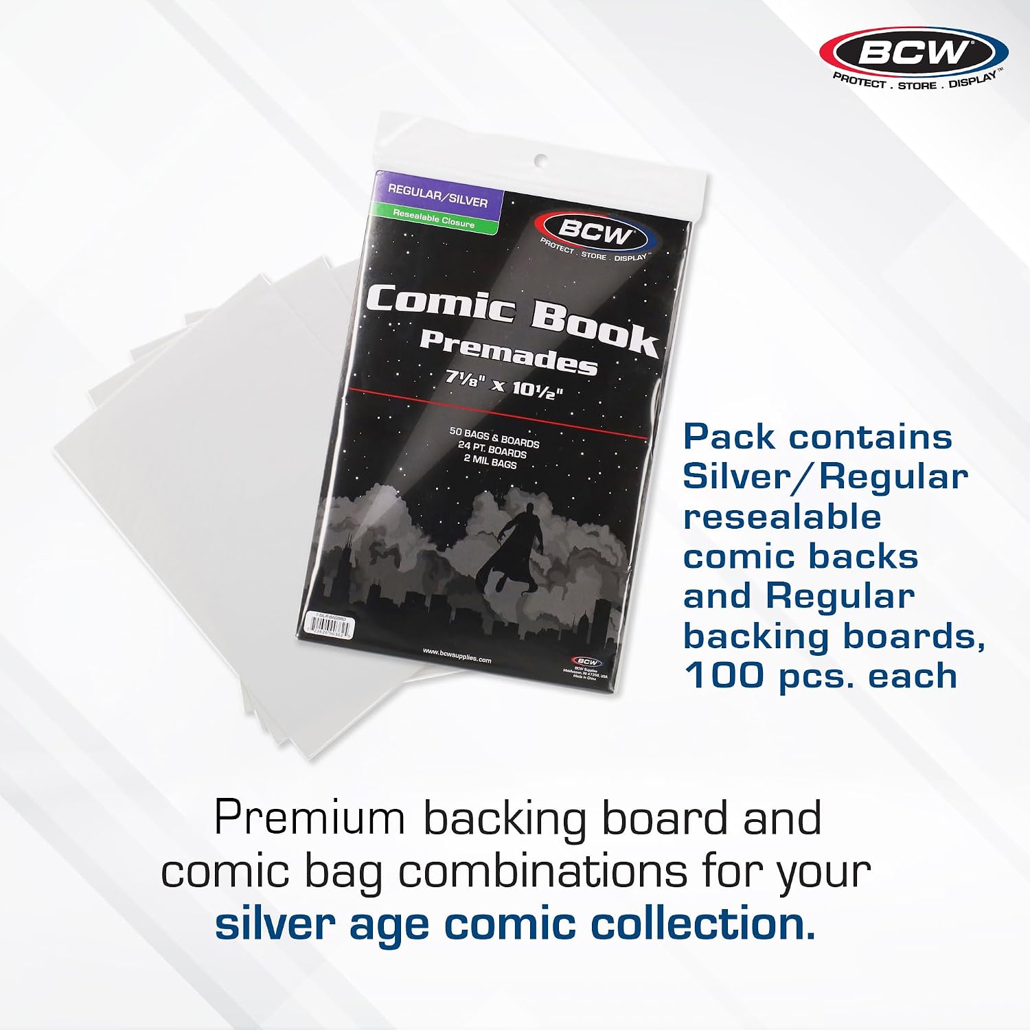 Resealable Silver/Regular Comic Bags & Regular Comic Backing Boards Set | 100 Count Each | Protection Solution for