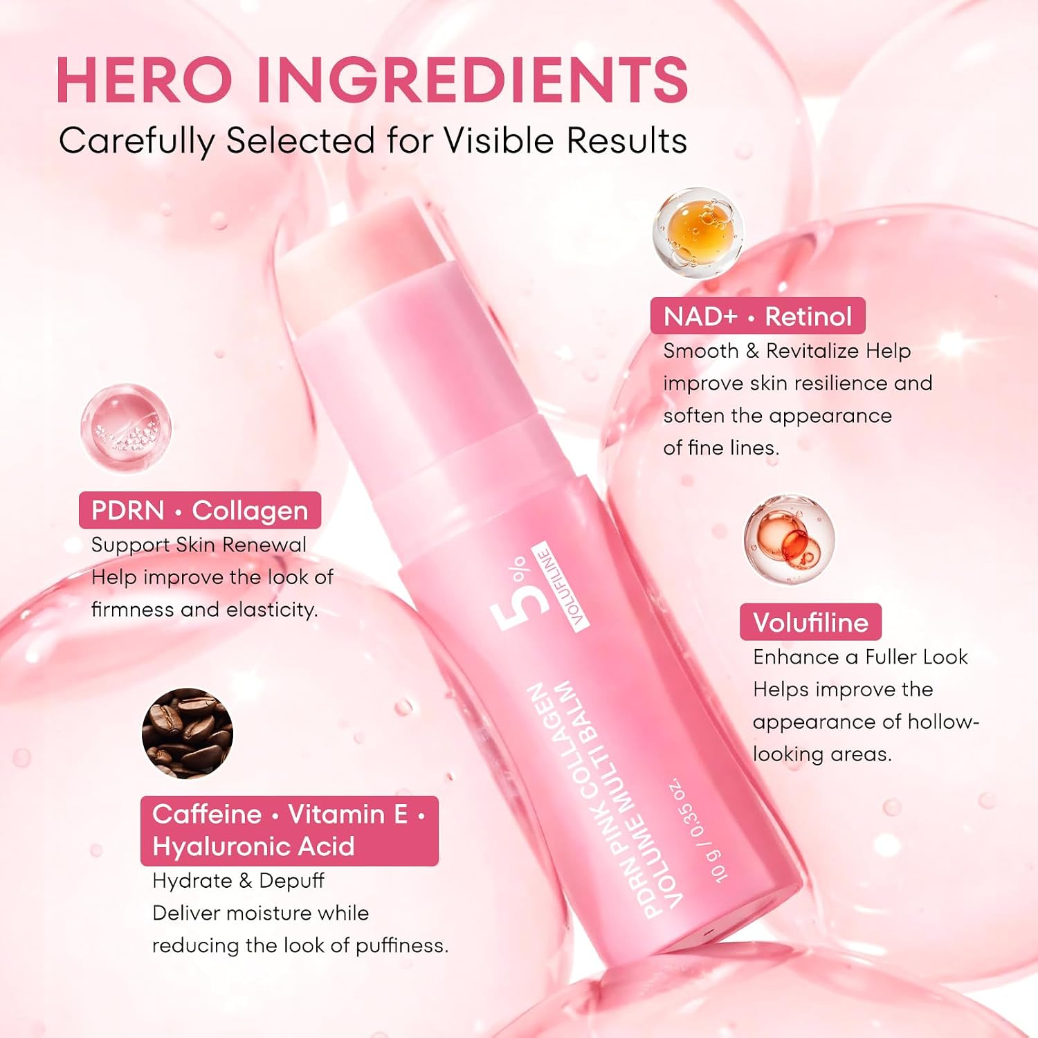 PDRN Collagen Stick & Eye Patches: Volufiline & Caffeine Hydrating for Dark Circles Puffiness Fine Lines Under Makeup