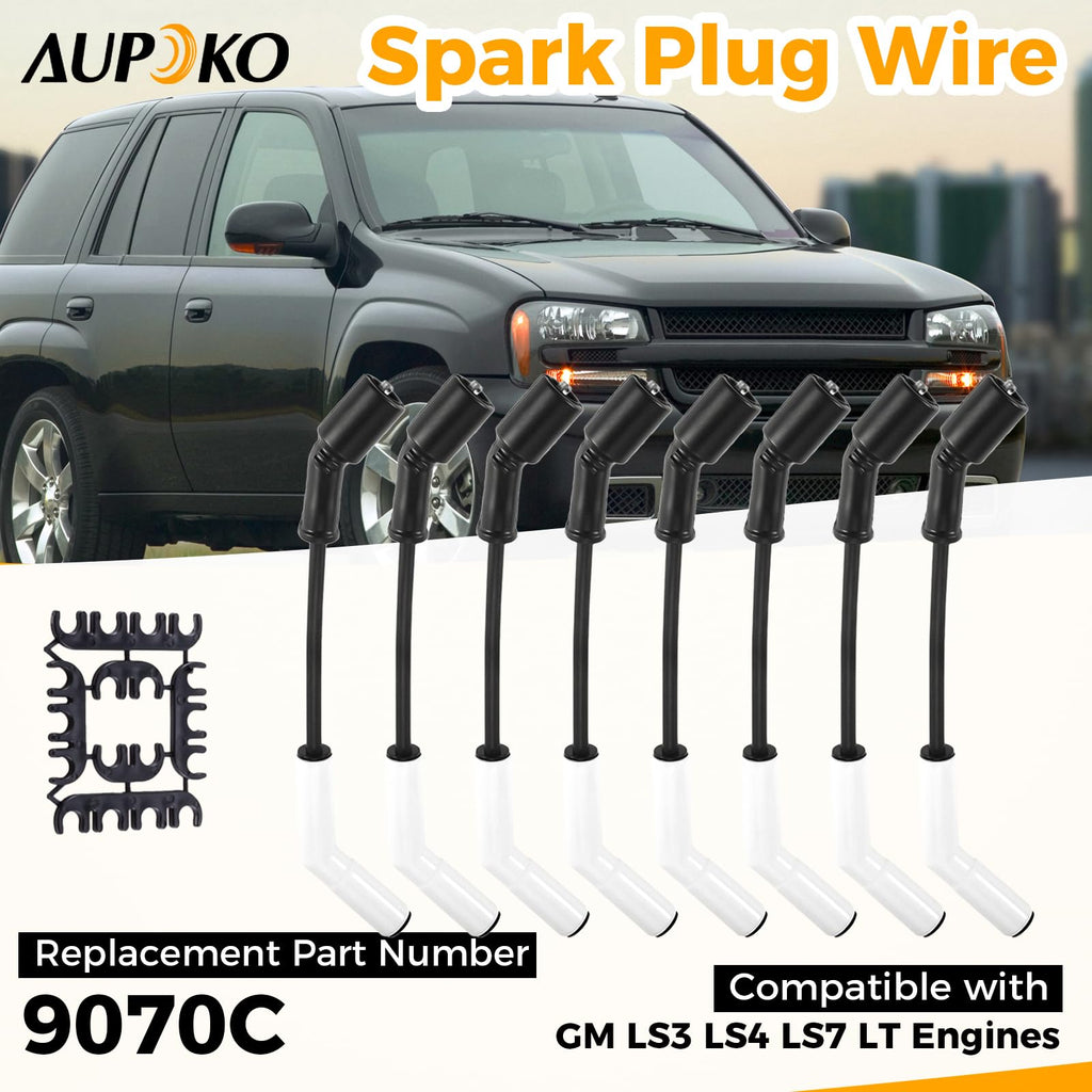Aupoko 9070C Spark Plug Wire Extreme 9000 Ceramic Boot Ignition Wire Kit