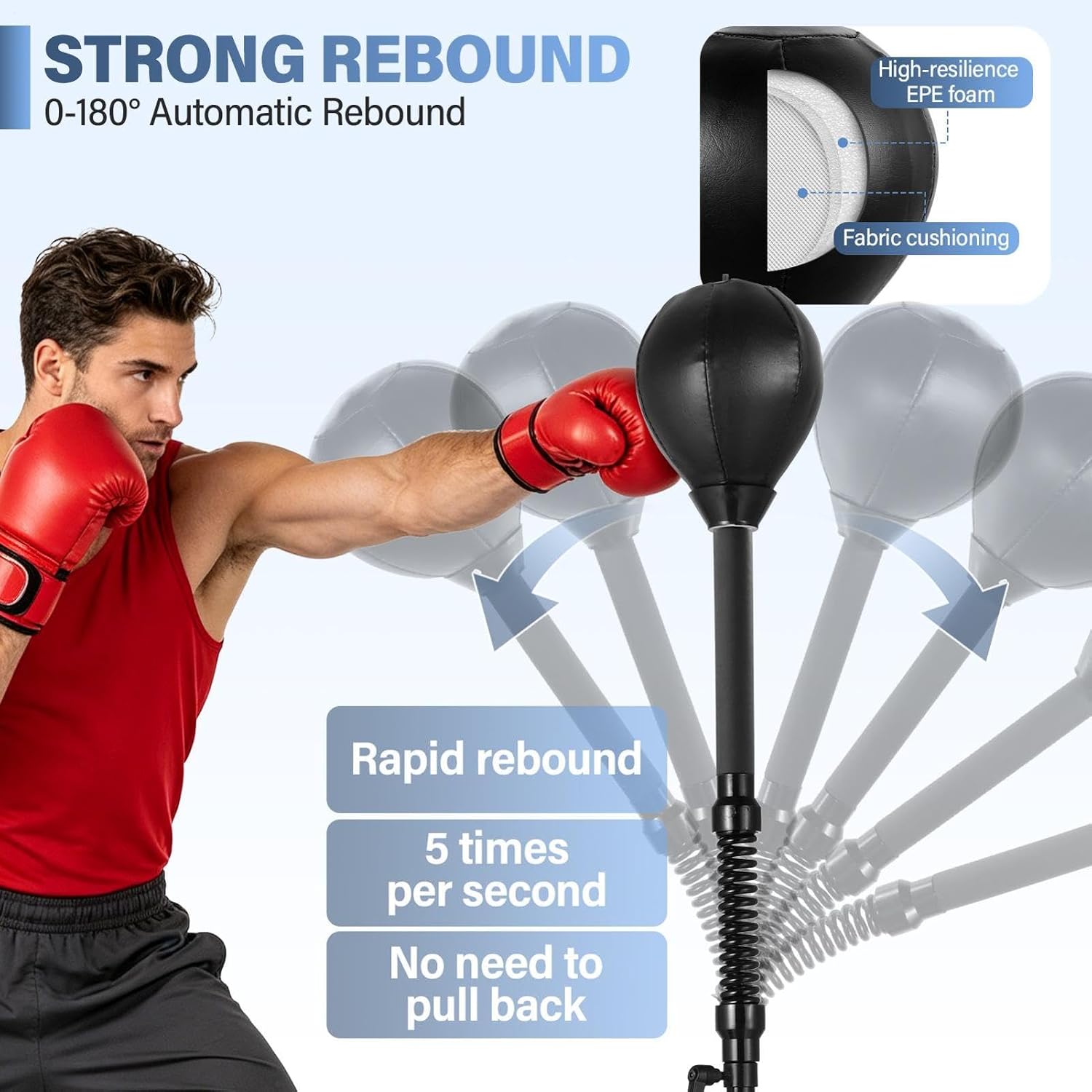 Cobras Reflex Bag Boxing Boxing Speed Bag with Stand 57-72in Height | Adjustable Standing Punching Bags for Adults