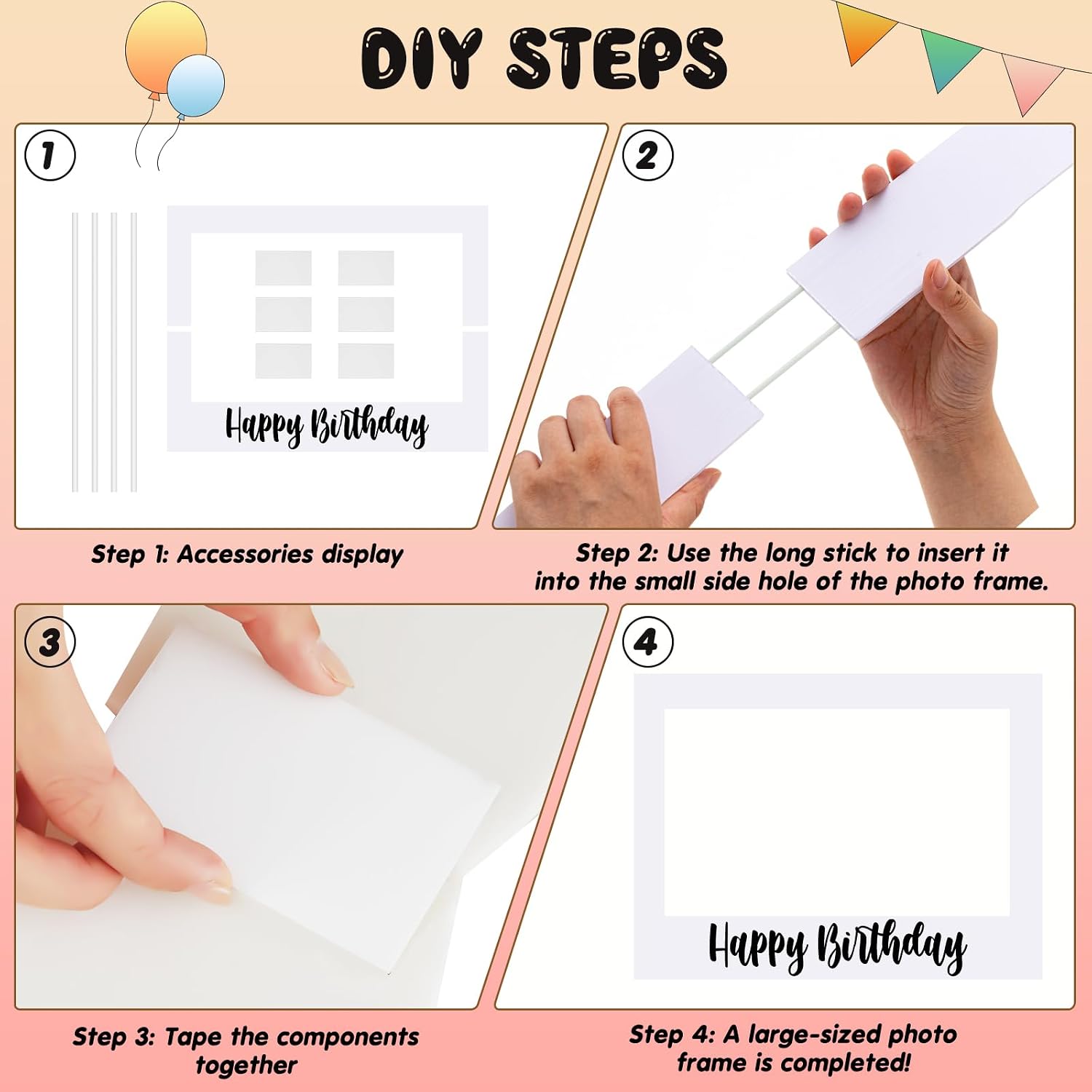 32 x 24 in Extra Large Happy Birthday Photo Booth Frame Props,White