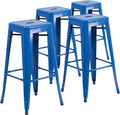 30 in Metal Indoor/Outdoor Backless Barstool, Blue, 4-Pack