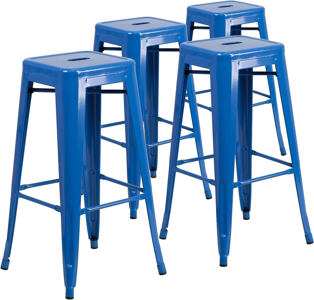 30 in Metal Indoor/Outdoor Backless Barstool, Blue, 4-Pack