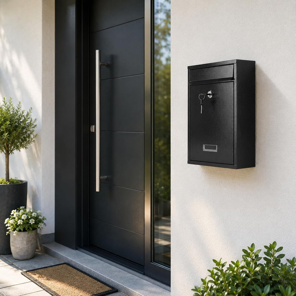 Mailbox for Outside, Wall Mount Locking Mailbox, Security Drop Box with Key Lock for Letters, Cash, Cards, Steel Mail