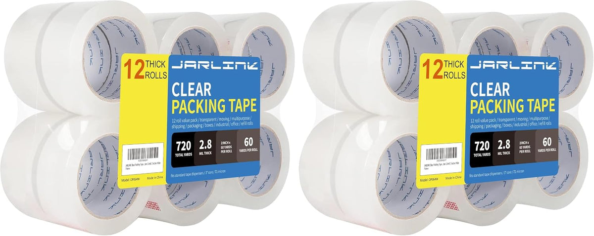12 Rolls Clear Packing Tape, Heavy Duty Packaging Tape (Pack of 2)