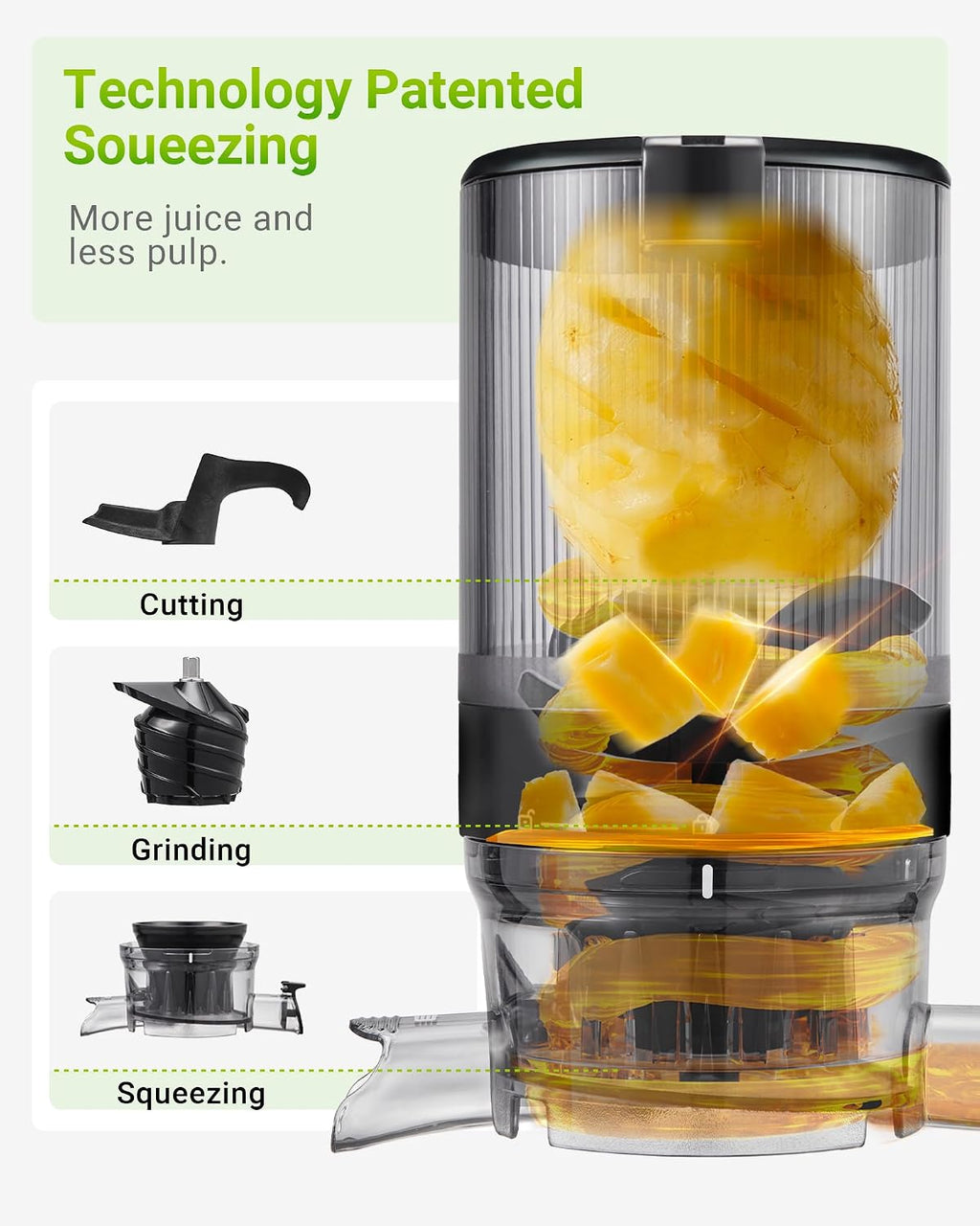 Juicer Machines, Cold Press Juicer with 5.8" Extra Large Feed Chute Fit Whole Fruits & Vegetables Easy to Clean, High
