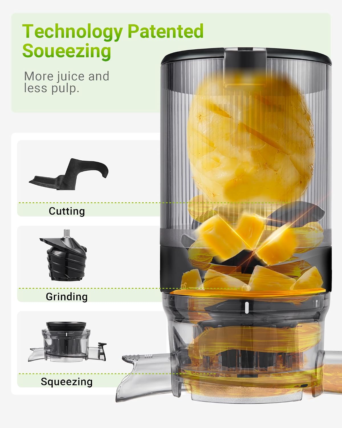 Juicer Machines, Cold Press Juicer with 5.8" Extra Large Feed Chute Fit Whole Fruits & Vegetables Easy to Clean, High