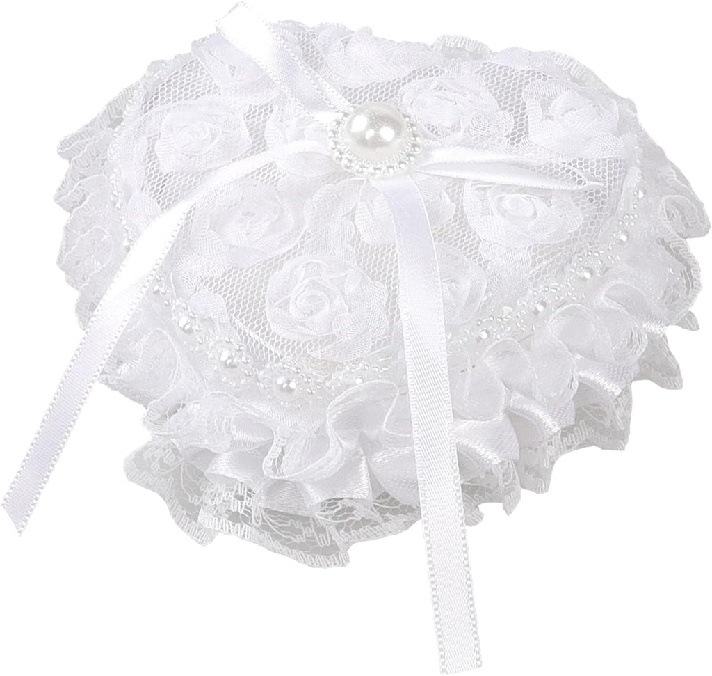 Romantic Heart Shaped Wedding Ring Bearer Box Wedding Ring Holder Lace Pearl Flower Elegant Ring Bearer Pillow for