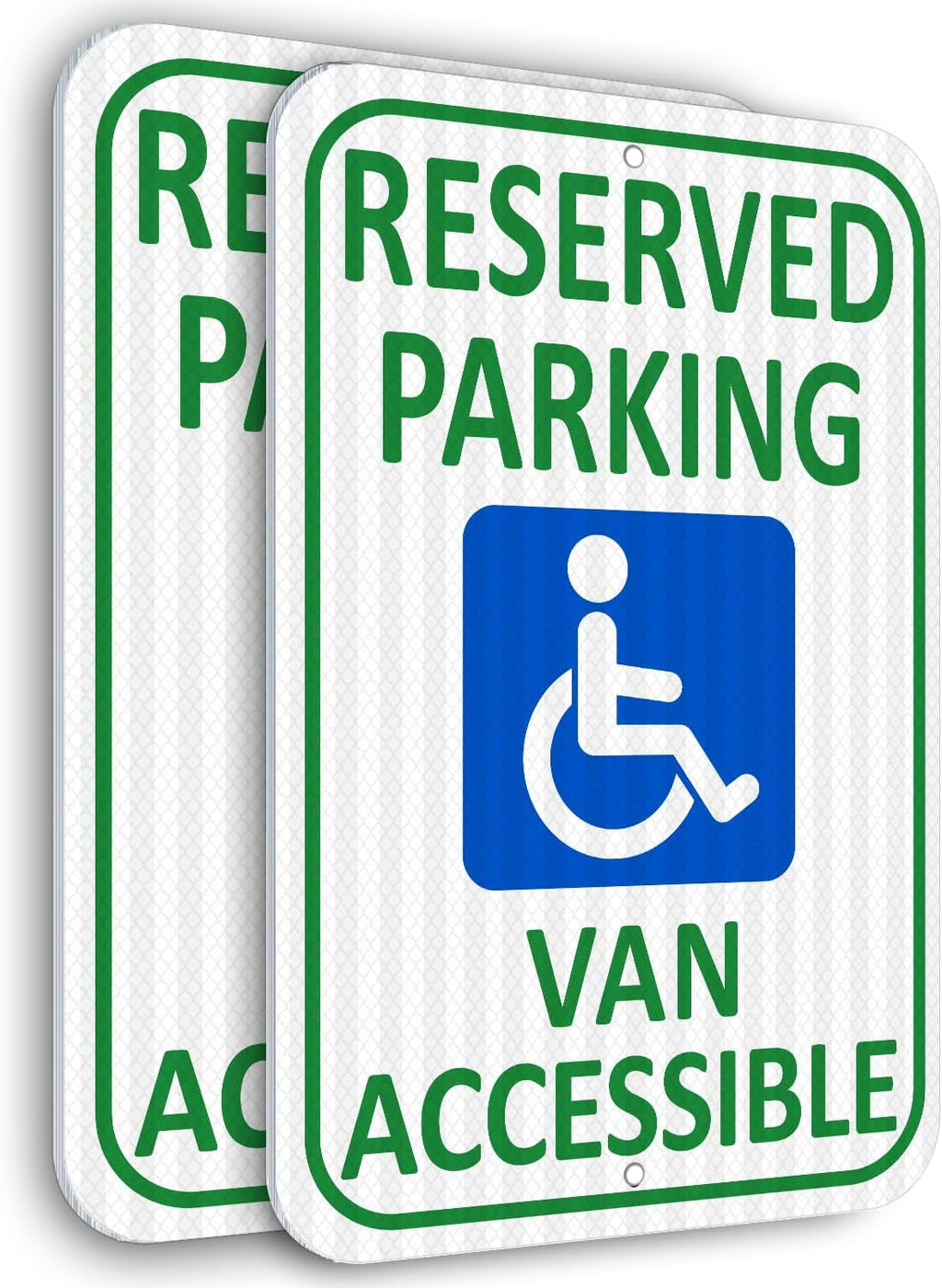 (2 Pack) Reflective Aluminum Reserved Parking Sign, 18" x 12" Heavy-duty Handicap Van Accessible Sign, Durable Metal