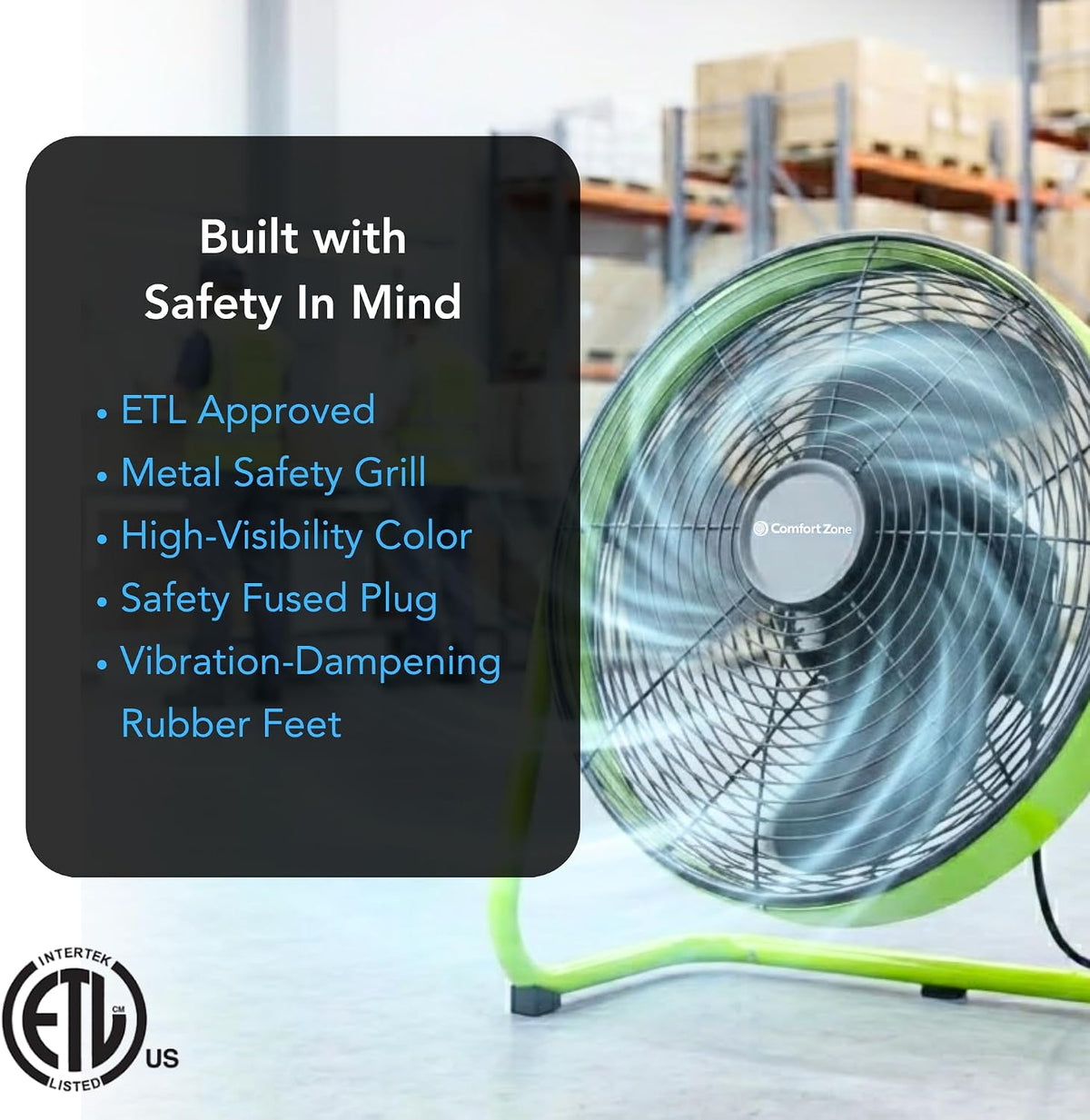 COMFORT ZONE 20-Inch High-Velocity Industrial Floor Fan