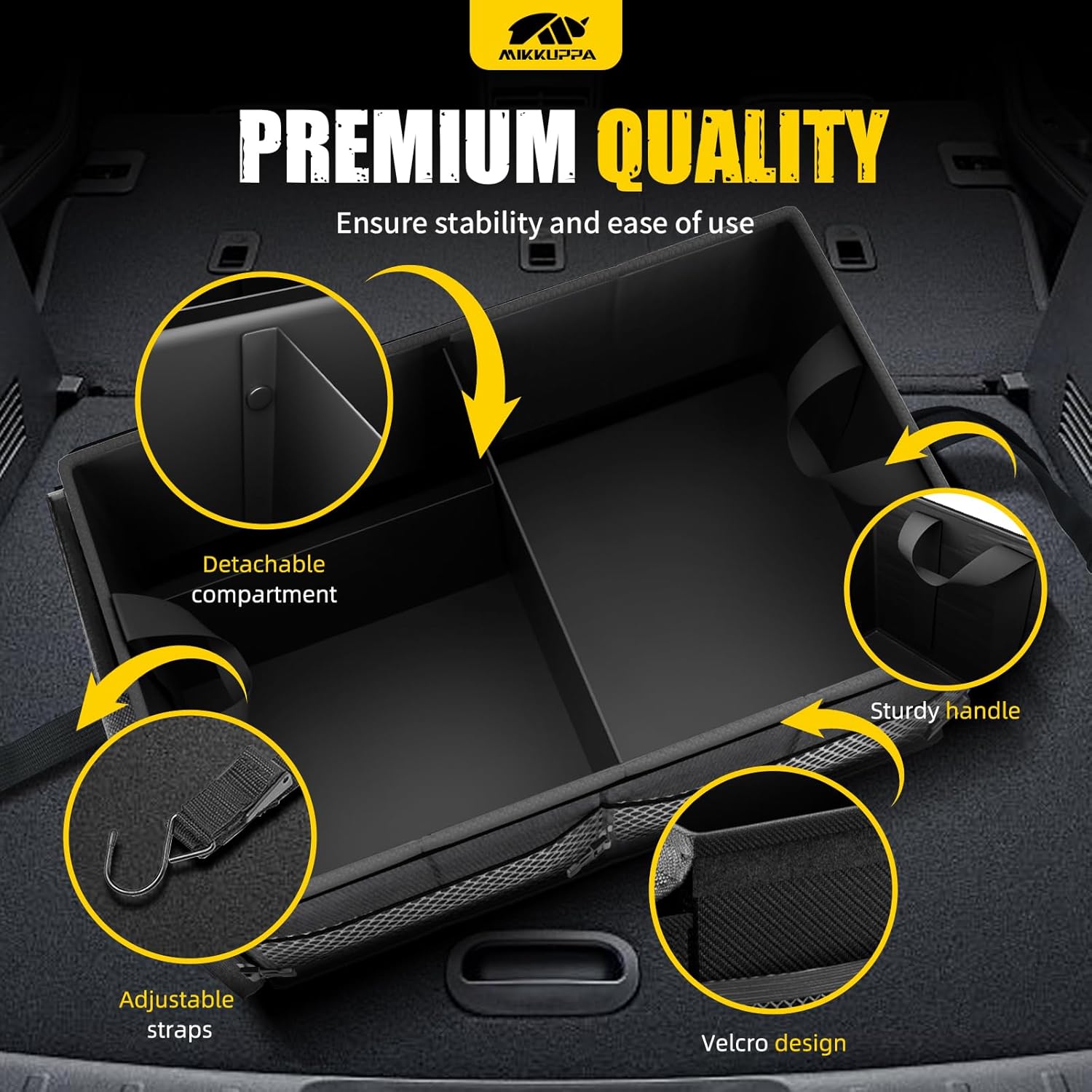 Car Trunk Organizer - 65L Collapsible Trunk Organizer with Lid, Sturdy Car Storage for SUV Auto Truck Van with