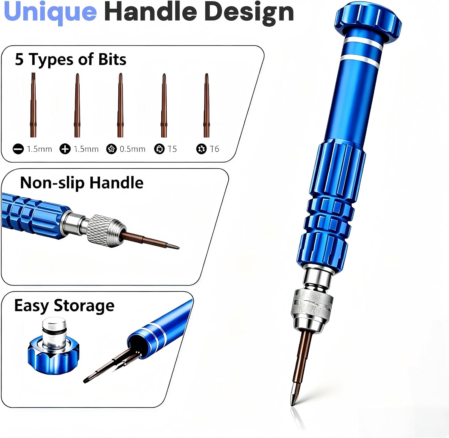 Watch Battery Replacement Tool Kit with Spring Bars, 5-in-1 Precision Screwdriver, Adjustable Back Case Opener