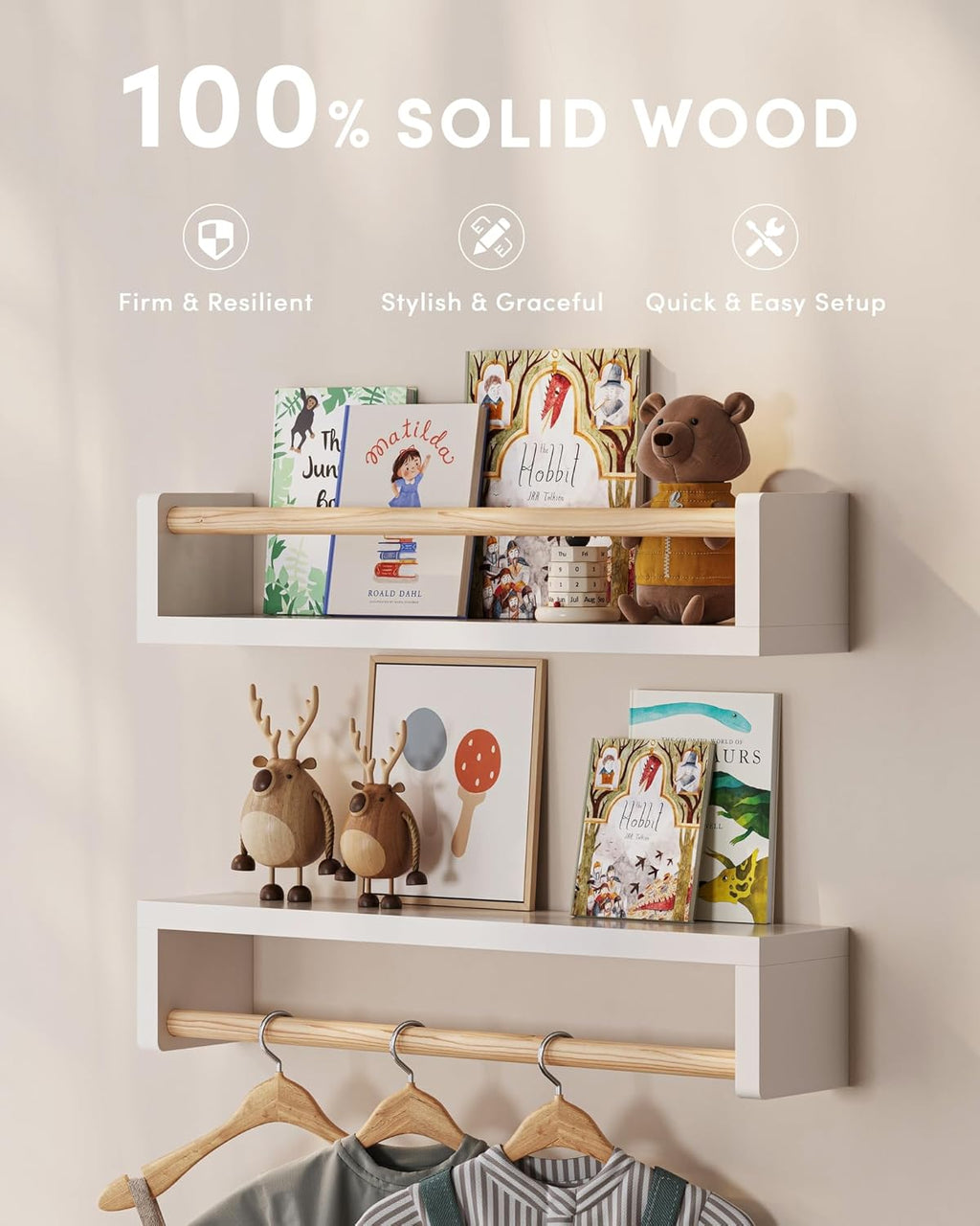 Nursery Book Shelves, Set of 3, Wall Bookshelf, Book Shelf for Kids Rooms, Wall Book Shelves for Bedroom Kids