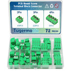 Tugermoola 72PCS 5mm/0.2inch 2Pin 3Pin 4Pin Pitch PCB Mount Screw Terminal Block Connector Assortment Kit PCB Board Wire Connectors Green