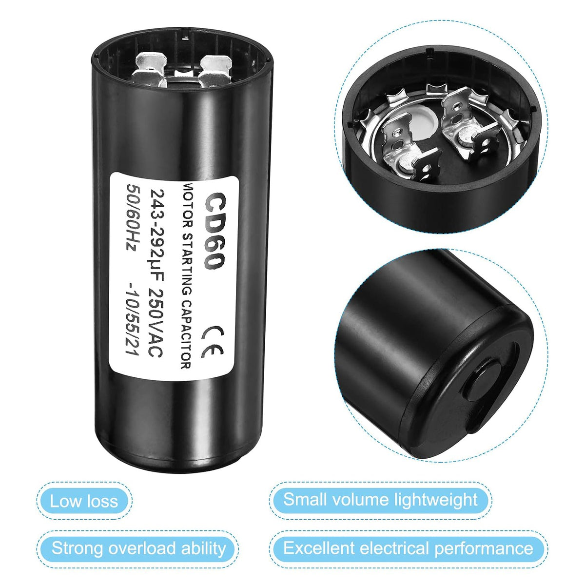 PATIKIL CD60 Motor Start Capacitor, 243-292uF/Mfd 250VAC 50/60Hz, Round, Polypropylene, Capacitor