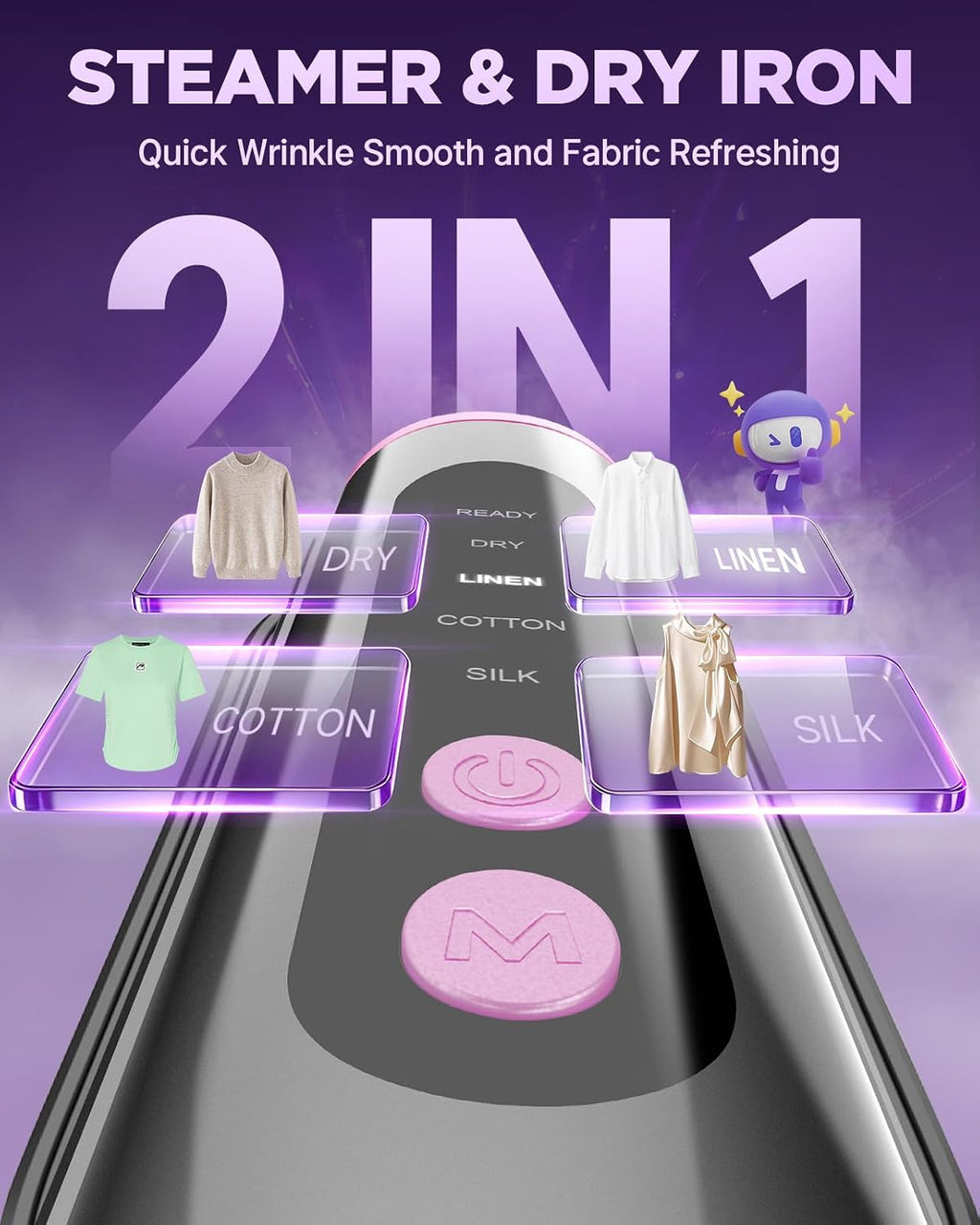 Travel Steamer for Clothes, 15s Heat Up Portable Handheld Garment Steamer, 100-240V 2 in 1 Steamer & Iron for