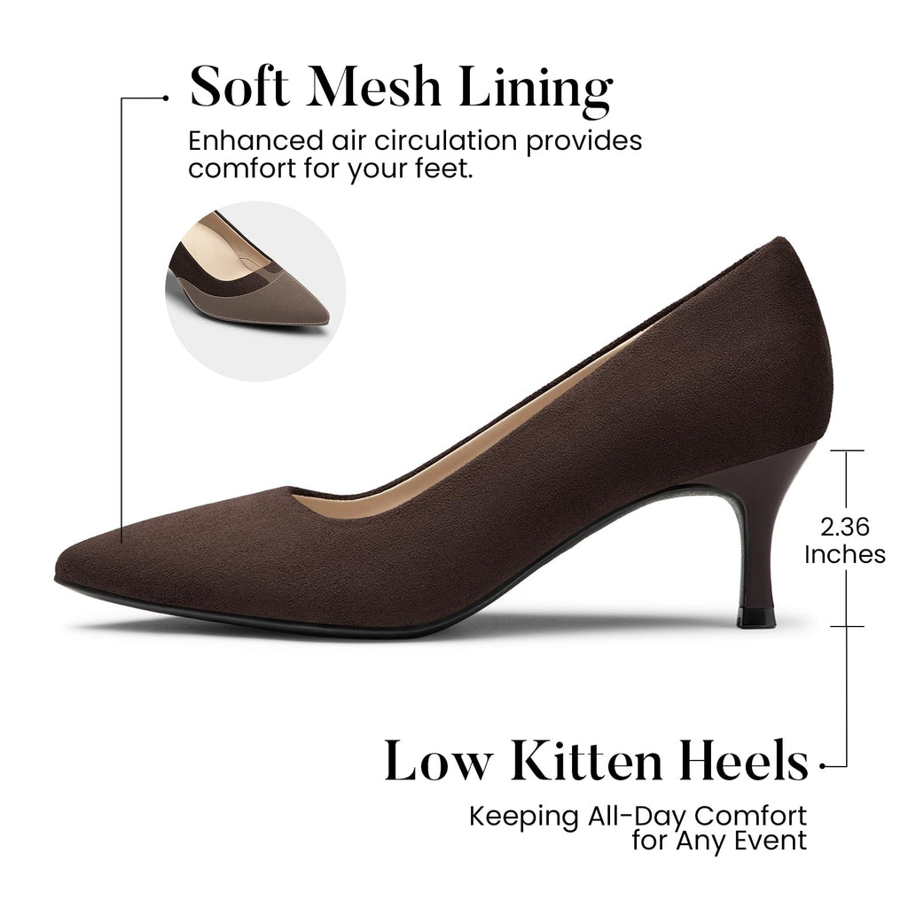 Women's Closed Pointed Toe Kitten Heels Pumps Coffee Brown 8